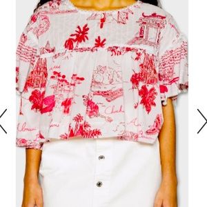 Farm Rio Nossa Lingua Blouse White Red